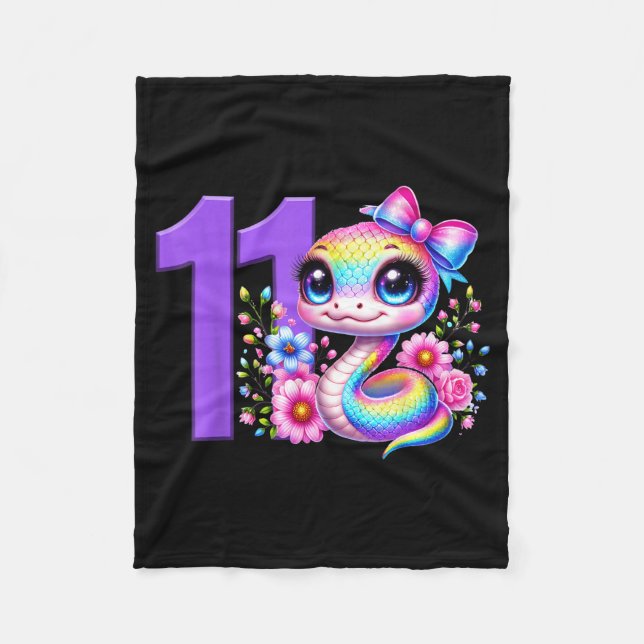 11th Birthday Girl Snake Party Rainbow Coquette Bo Fleece Blanket (Front)