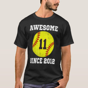 11th Birthday Girl Softball 11 Years Old Vintage T-Shirt
