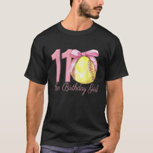 11th Birthday Girl Softball Team Coquette Pink Bow T-Shirt
