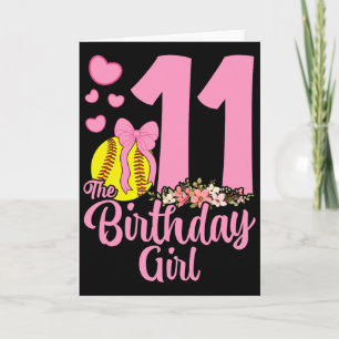 11th Birthday Girl Softll Team Coquette Pink Bow 1 Card