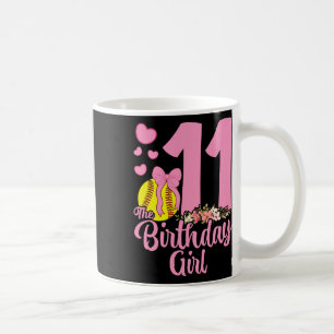 11th Birthday Girl Softll Team Coquette Pink Bow 1 Coffee Mug