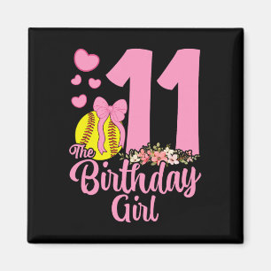 11th Birthday Girl Softll Team Coquette Pink Bow 1 Magnet