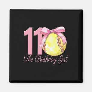 11th Birthday Girl Softll Team Coquette Pink Bow 1 Magnet