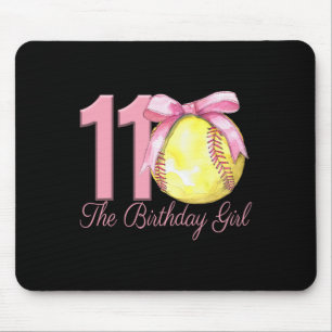 11th Birthday Girl Softll Team Coquette Pink Bow 1 Mouse Mat