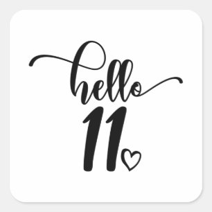 11th Birthday Girls Hello Eleven Cute 11 Years Old Square Sticker