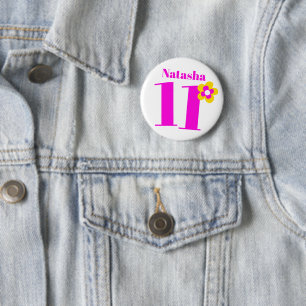 11th Birthday girls pink button/badge 6 Cm Round Badge