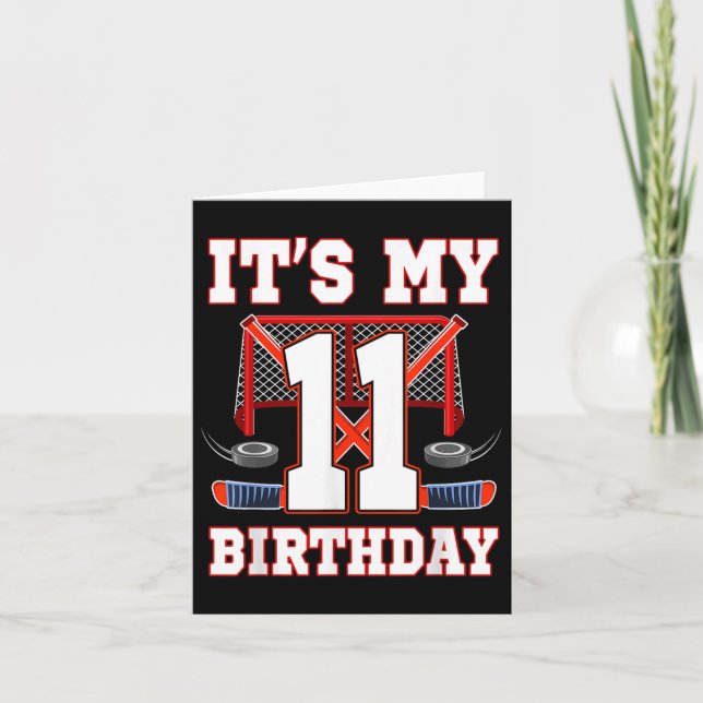 11th Birthday Ice Hockey Player 11 Years Old Party Card (Front)