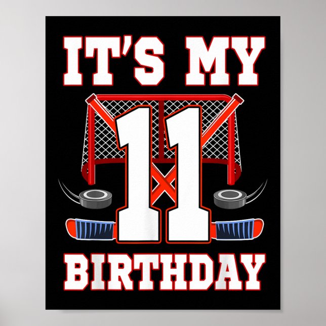 11th Birthday Ice Hockey Player 11 Years Old Party Poster (Front)