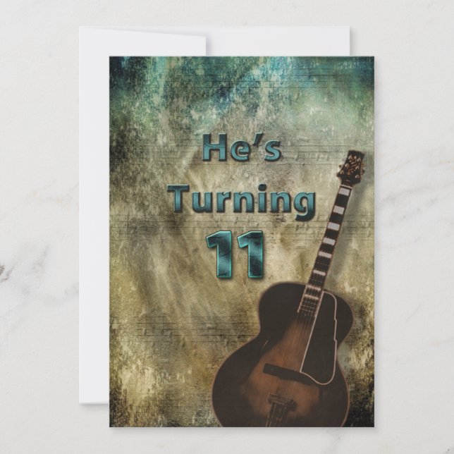 11th Birthday Invitation Boys Grunge Guitar (Front)