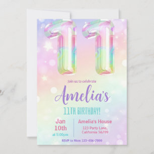 11th Birthday Invitation Girl 11th Birthday Party