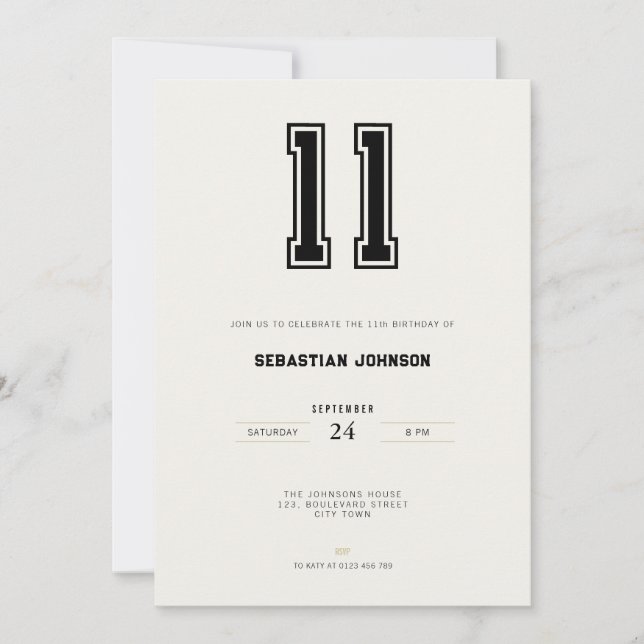 11th Birthday Invitation - Minimal Sport Style (Front)