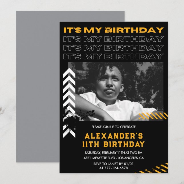11th birthday invitations boy Photo Spray paint (Front/Back)