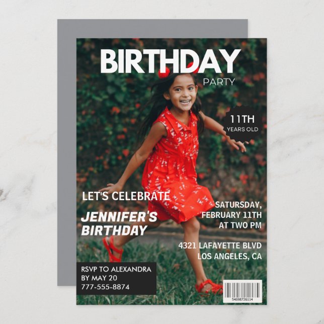 11th birthday invitations for her Magazine Cover (Front/Back)
