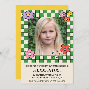 11th birthday invitations Retro Groovy Flowers