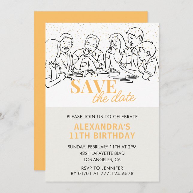 11th birthday invitations Save the date Lunch (Front/Back)
