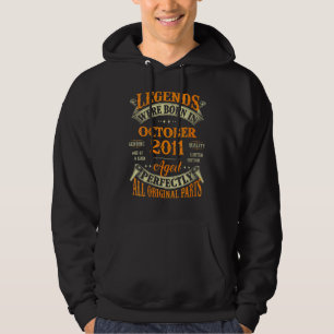 11th Birthday Legends Born In October 2011 11 Yrs Hoodie