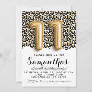 11th Birthday Leopard Animal Print Invitation