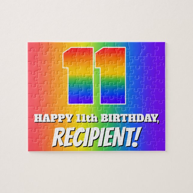 11th Birthday — Multicolored Rainbow Pattern “11” Jigsaw Puzzle (Horizontal)