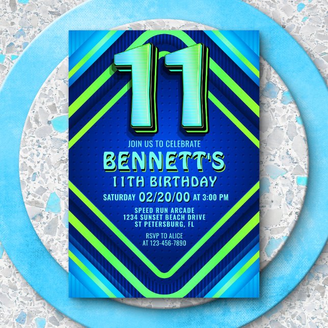 11th Birthday Neon Invitation (Creator Uploaded)