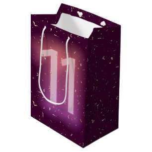 11th Birthday Neon Sign with Gold Confetti Medium Gift Bag