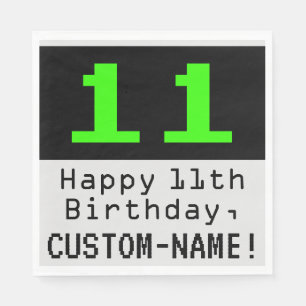 11th Birthday - Nerdy / Geeky Style "11" & Name Napkin
