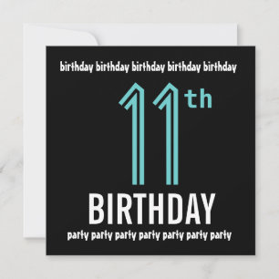 11th Birthday Party Black and Colour Number 2 Invitation
