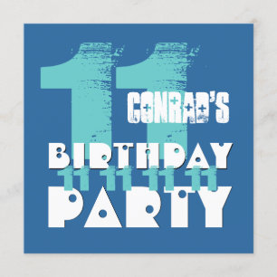 11th Birthday Party BLUE Grunge Z03B Invitation