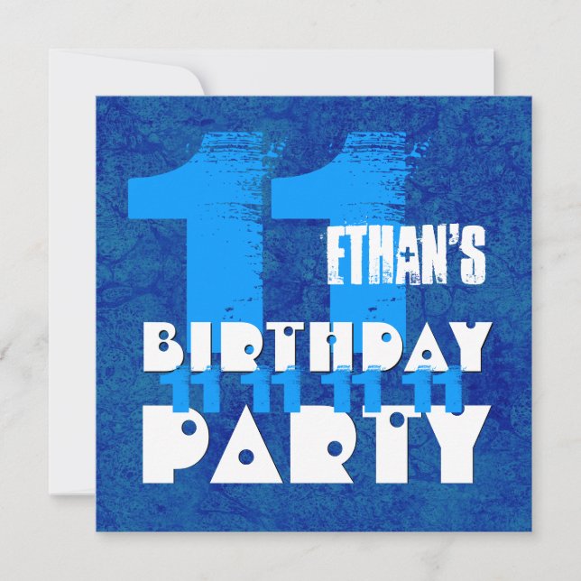 11th Birthday Party BLUE Grunge Z03B Invitation (Front)