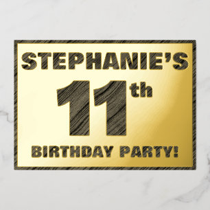 11th Birthday Party — Bold, Faux Wood Grain Text