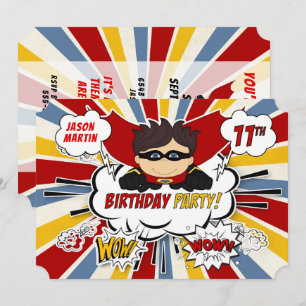 11th Birthday Party Boys Superhero Red Comic Invitation