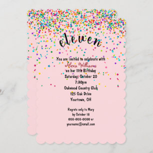 11th Birthday Party confetti Invitation