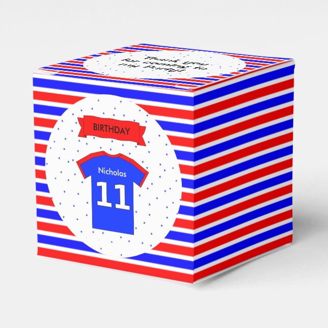 11th birthday party custom name red blue favour box (Front Side)