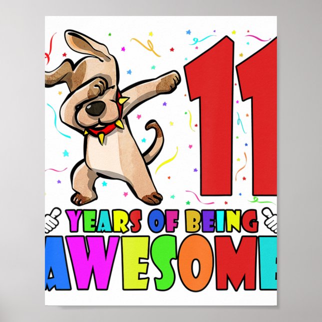 11th Birthday Party Dabbing Dog - 11 Years Old Gir Poster (Front)