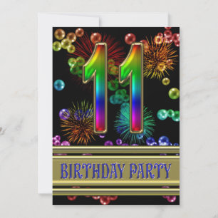 11th Birthday party Invitation with bubbles