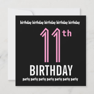 11th Birthday Party Modern Black and Colour Number Invitation