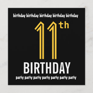 11th Birthday Party Modern Gold and Black Invitation