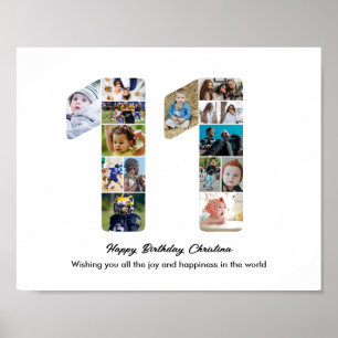 11th Birthday Party Number 11 Photo Collage Poster