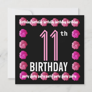 11th Birthday Party Pink Flowers For Her W762 Invitation