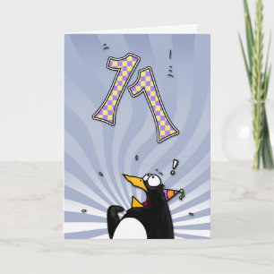 11th Birthday - Penguin Surprise Card