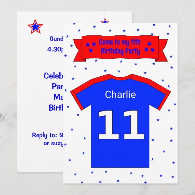 11th birthday personalised party invitation (Front/Back)