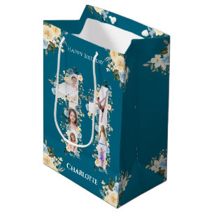 11th Birthday Photo Teal Collage Yellow Flower Medium Gift Bag