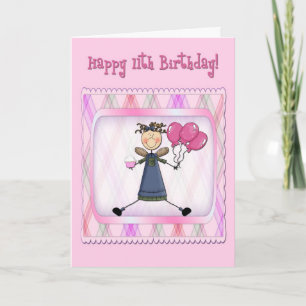 11th Birthday Pink Angel Card