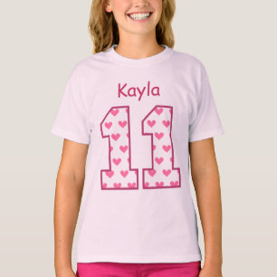 11th Birthday Pink Hearts Custom Name V025BN T-Shirt