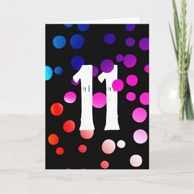11th Birthday Rainbow Dots on Black Card (Front)