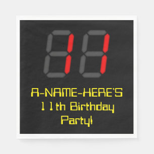 11th Birthday: Red Digital Clock Style "11" + Name Napkin