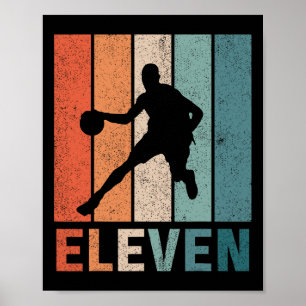 11th Birthday Retro Basketball Lovers Boys Kids 11 Poster