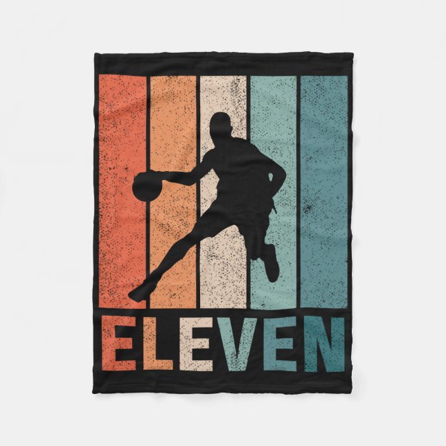 11th Birthday Retro Bysketbyll Lovers Boys Kids 11 Fleece Blanket (Front)