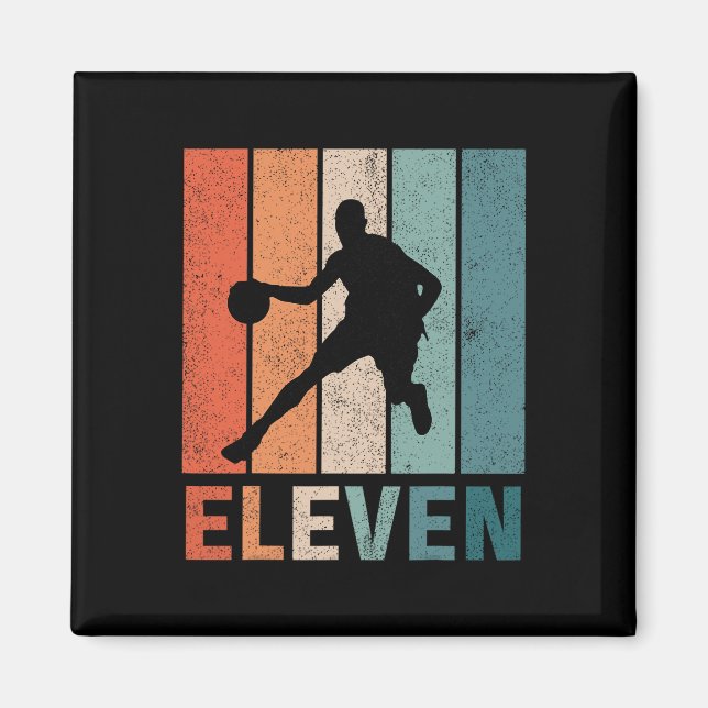 11th Birthday Retro Bysketbyll Lovers Boys Kids 11 Magnet (Front)