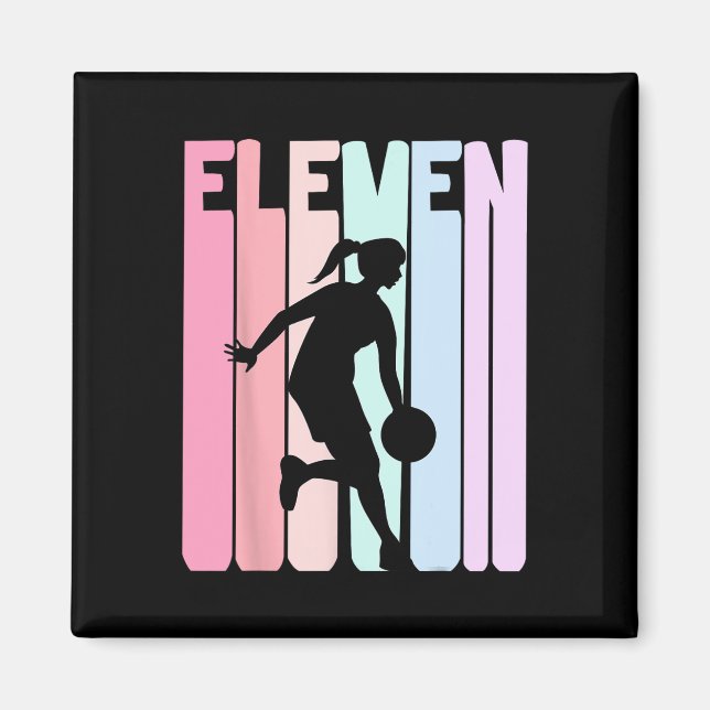 11th Birthday Retro Bysketbyll Player 11 Years Old Magnet (Front)