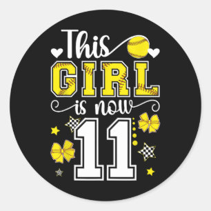 11th Birthday Softll Girl 11 Year Old Softll Playe Classic Round Sticker